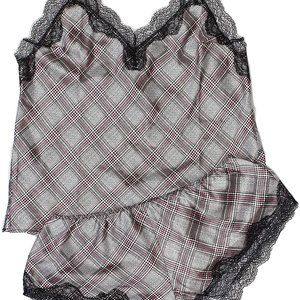Victoria Secrets 2pc Pink/Black Satin Sleep Set XS